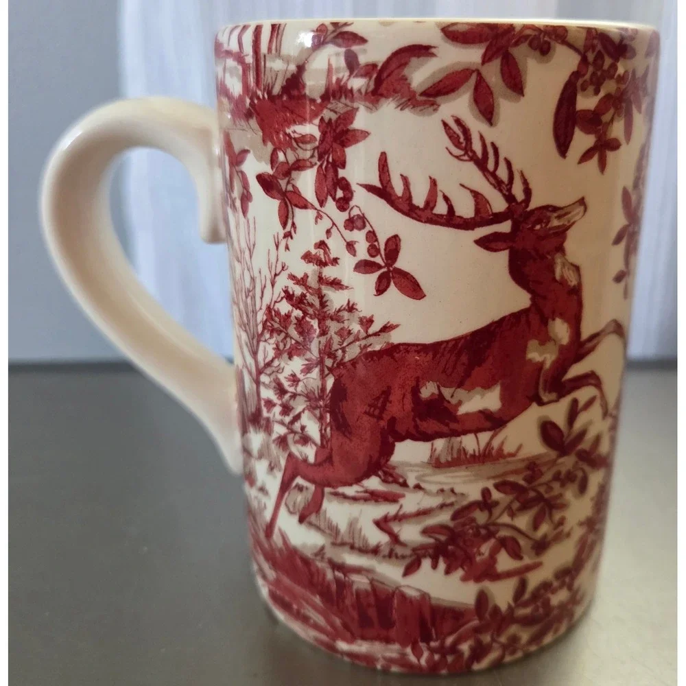 Pottery Barn Deer Woodland Scene Coffee Mug Stag Cabin Nature Lodge Decor‎ Rare